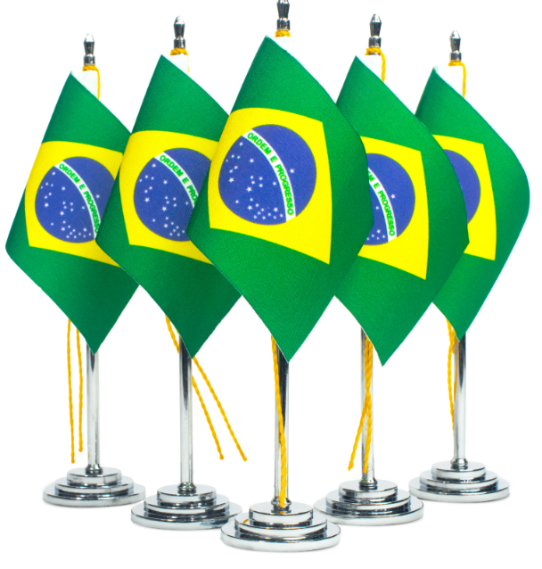 Kit com 10 Mini Bandeiras de Mesa do Brasil