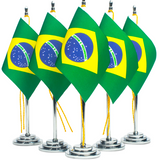 Kit com 10 Mini Bandeiras de Mesa do Brasil