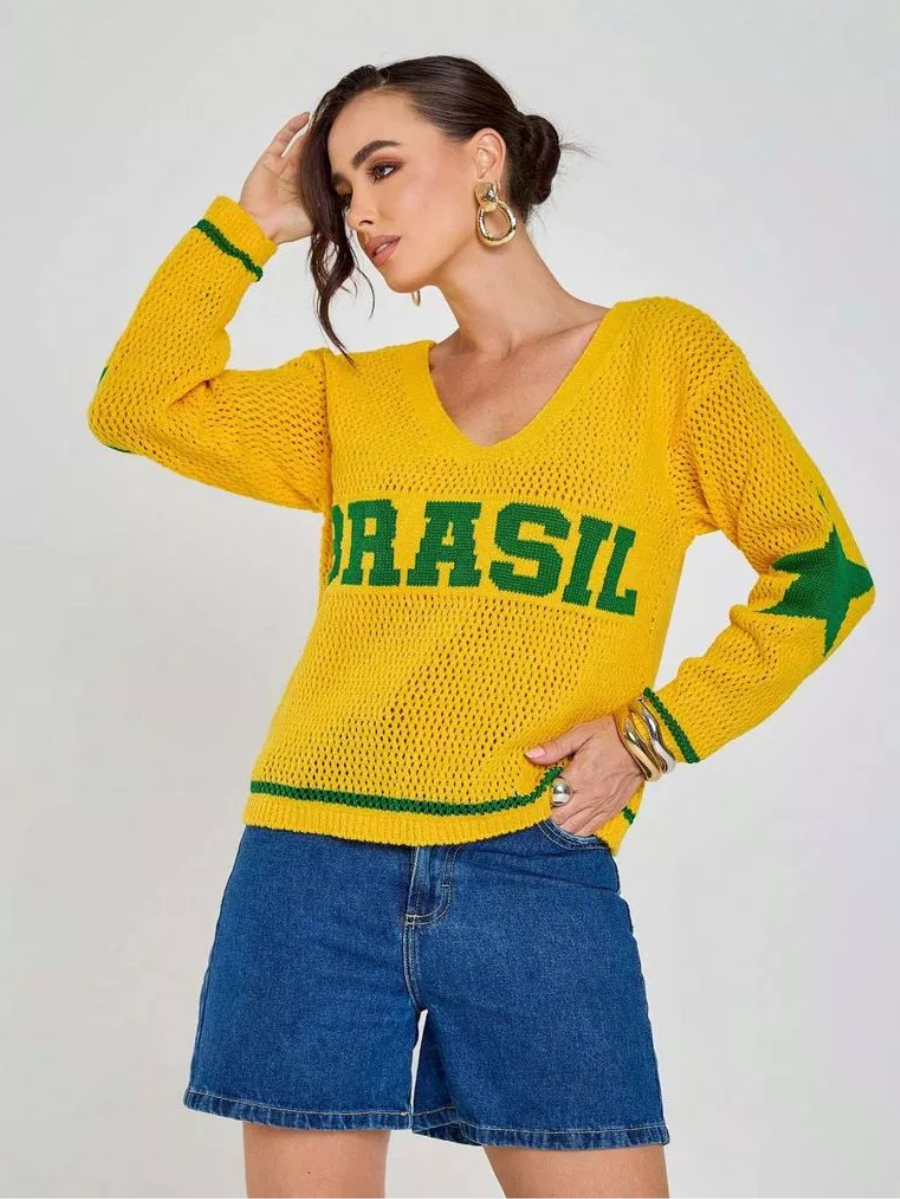 Camisa Brasil Manga Longa Tricot