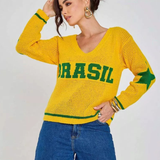 Camisa Brasil Manga Longa Tricot