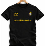 Camiseta Algodão Brasil Copa do Mundo Direita - Preta