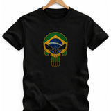 Camiseta Algodão Caveira bandeira do Brasil