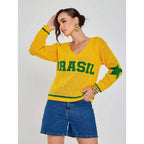 Camisa Brasil Manga Longa Tricot