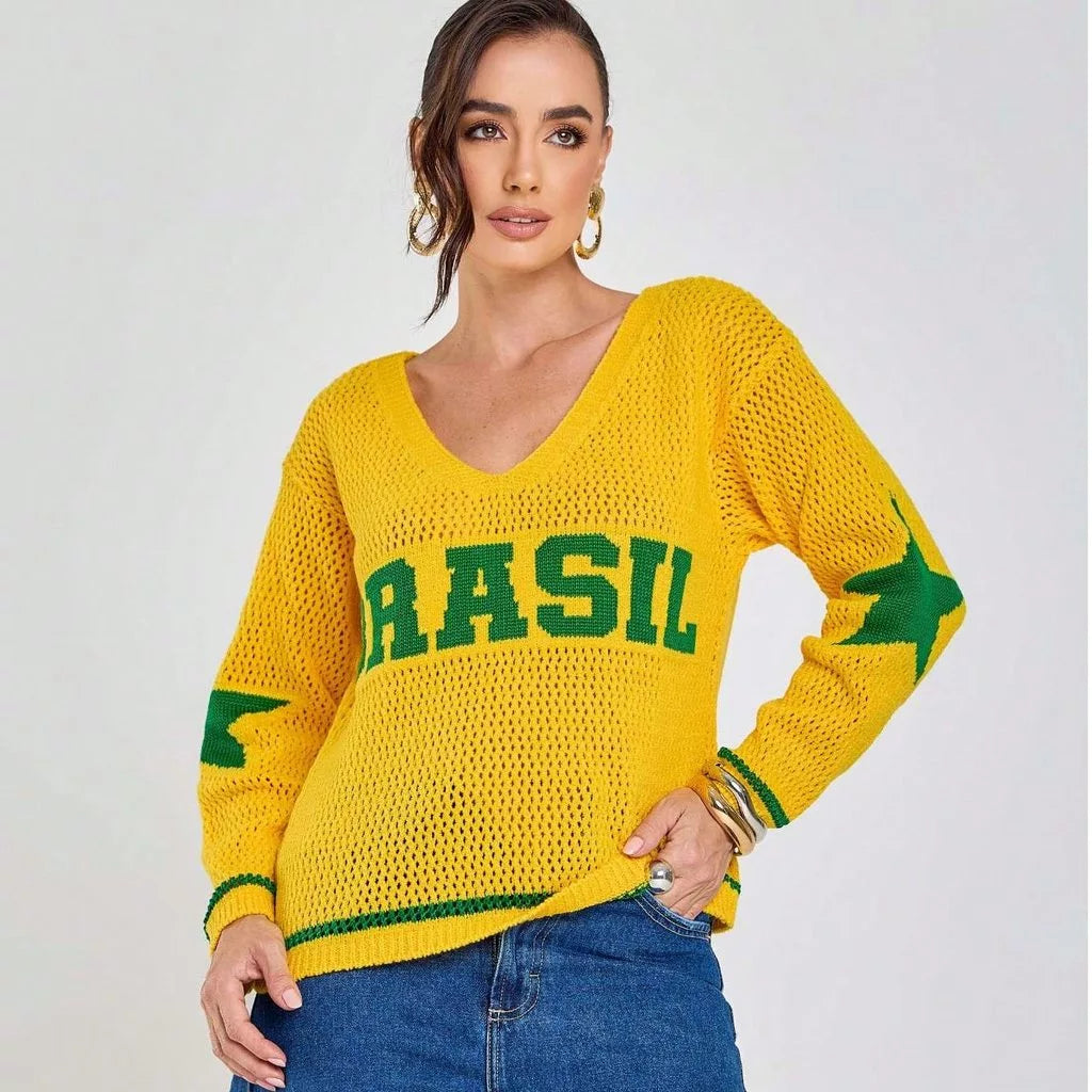 Camisa Brasil Manga Longa Tricot